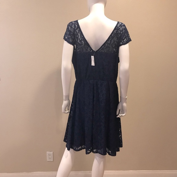 Maurices Navy Blue Lace Dress NEW Size XL 16 18 Fit Flare Party Dress Gift - Picture 8 of 15